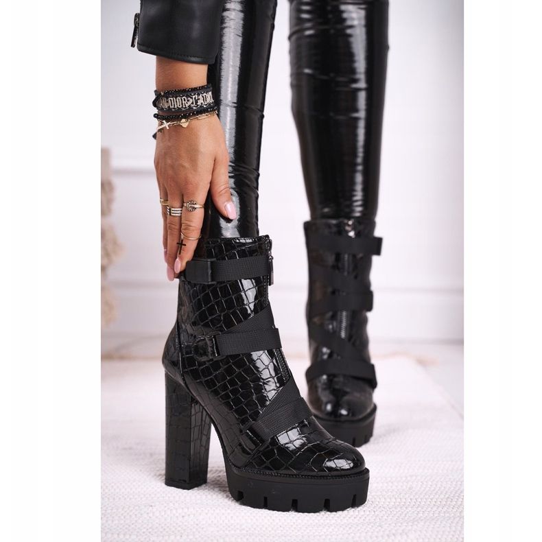 FE1 Ženske čizme na visoku petu Black Hortego crno 1