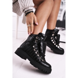 BUGO Ženske ravne čizme s jezikom Black Passa crno 1