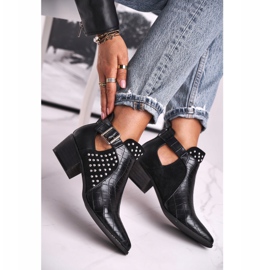 FB1 Ženske čizme na kopču s visokom petom Crna Rontra crno 2