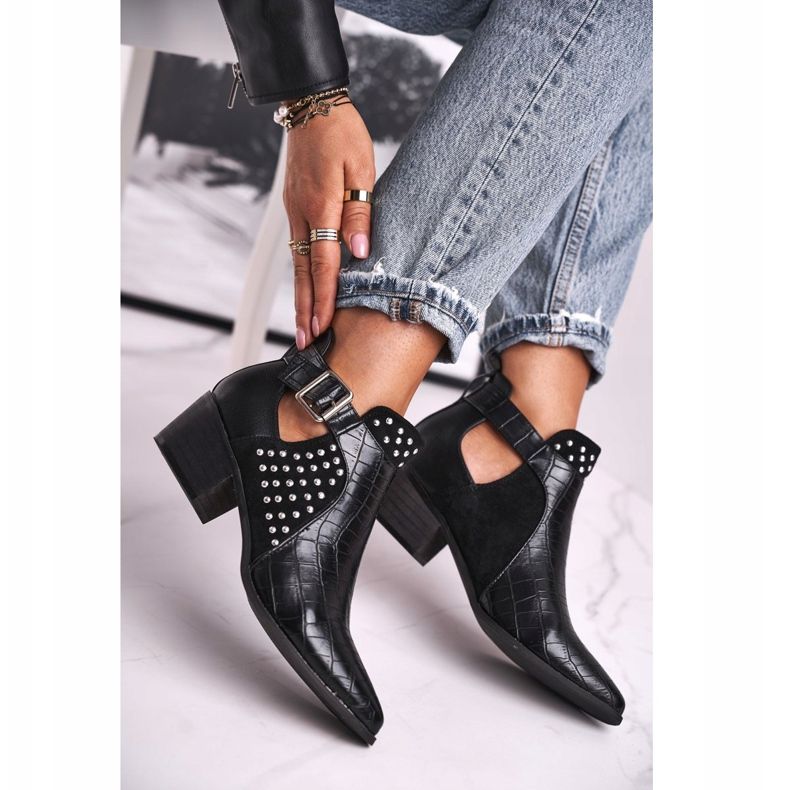 FB1 Ženske čizme na kopču s visokom petom Crna Rontra crno 2