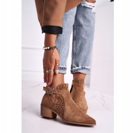 FB1 Ženske čizme na kopču od antilopa na visokoj peti Camel Esen smeđa 1