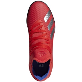 Crvene nogometne cipele Adidas X 18.3 Tf Jr BB9403 raznobojna crvena 1