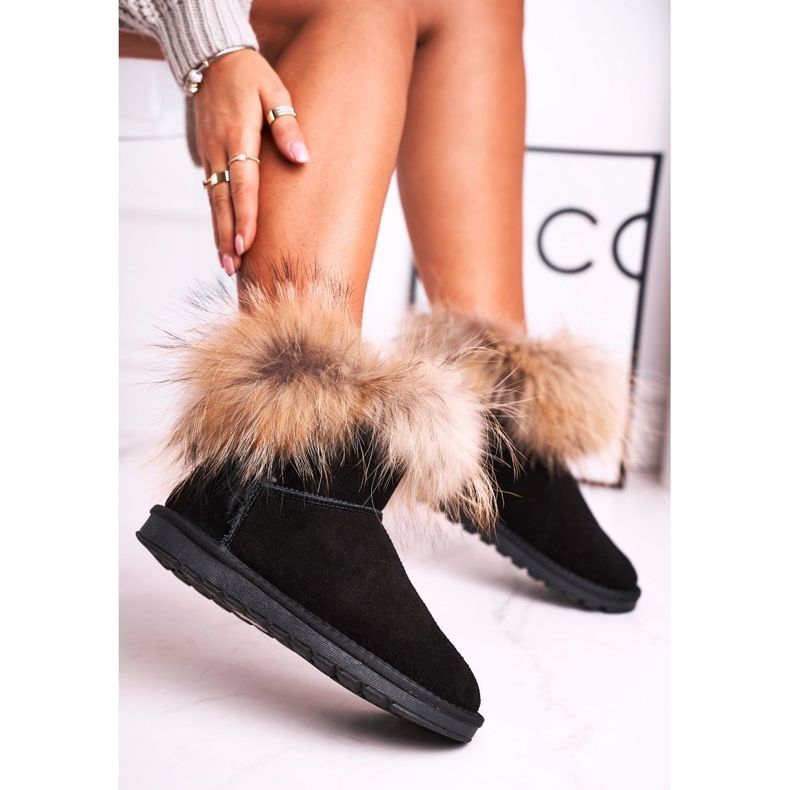 HAN Ženske mukluk kožne čizme za snijeg s krznom, crne crna 1