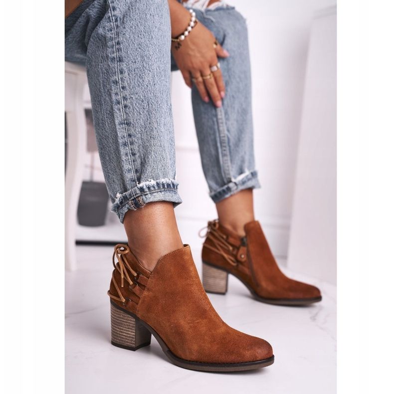 Ženske čizme na petu Maciejka proljetna koža crvena 04812-29 smeđa 1