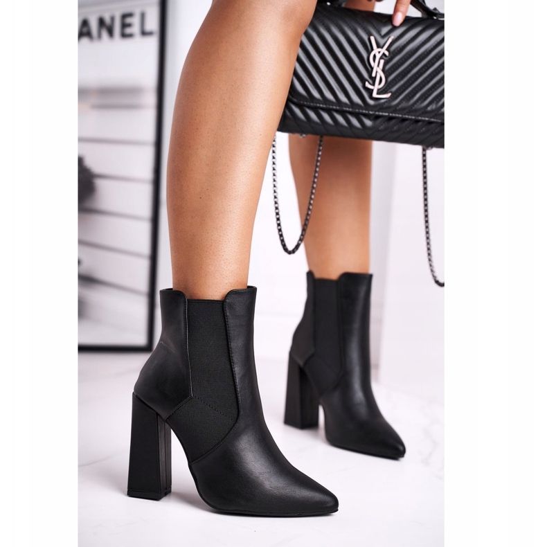 FG1 Ženske čizme na petu s manšetama crne dobre vibracije crno 1