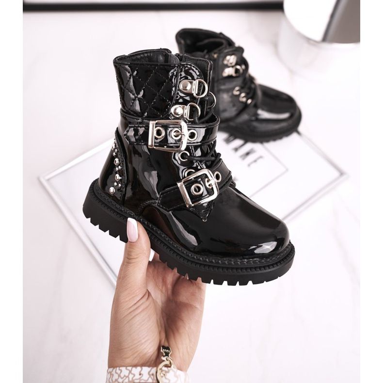 FRROCK Dječje čizme zagrijane krznom, lakirana crna lutka crno 1