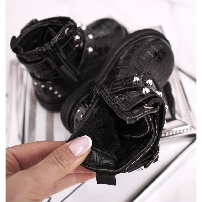 FRROCK Dječje čizme zagrijane krznom, lakirane crne Marije crno 1