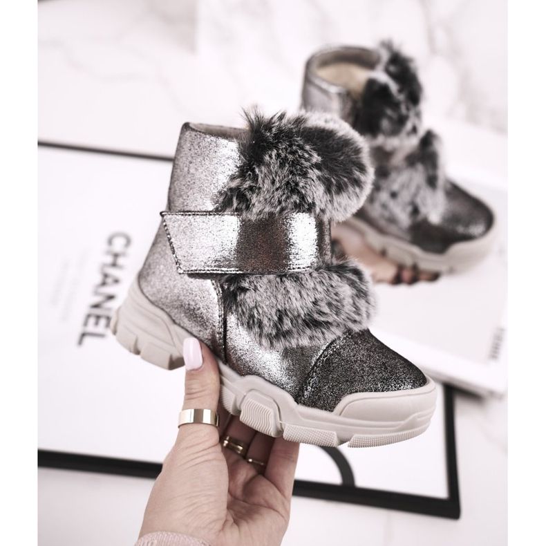 Apawwa Dječje tople čizme čičak krzno Sivi Husar siva 2