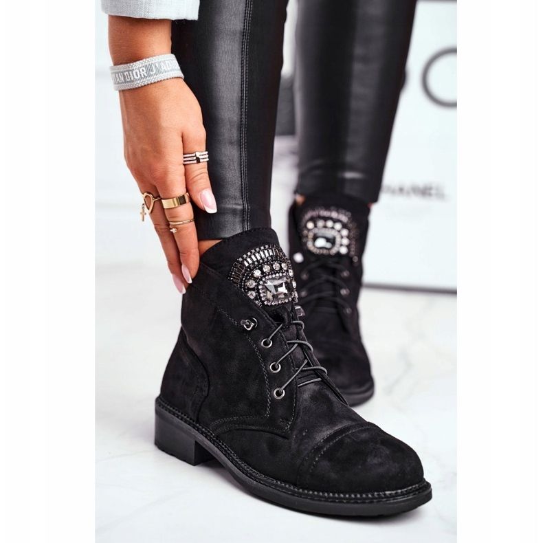 Ženske tople čizme Kristali od antilopa Crni Hondus crna 1