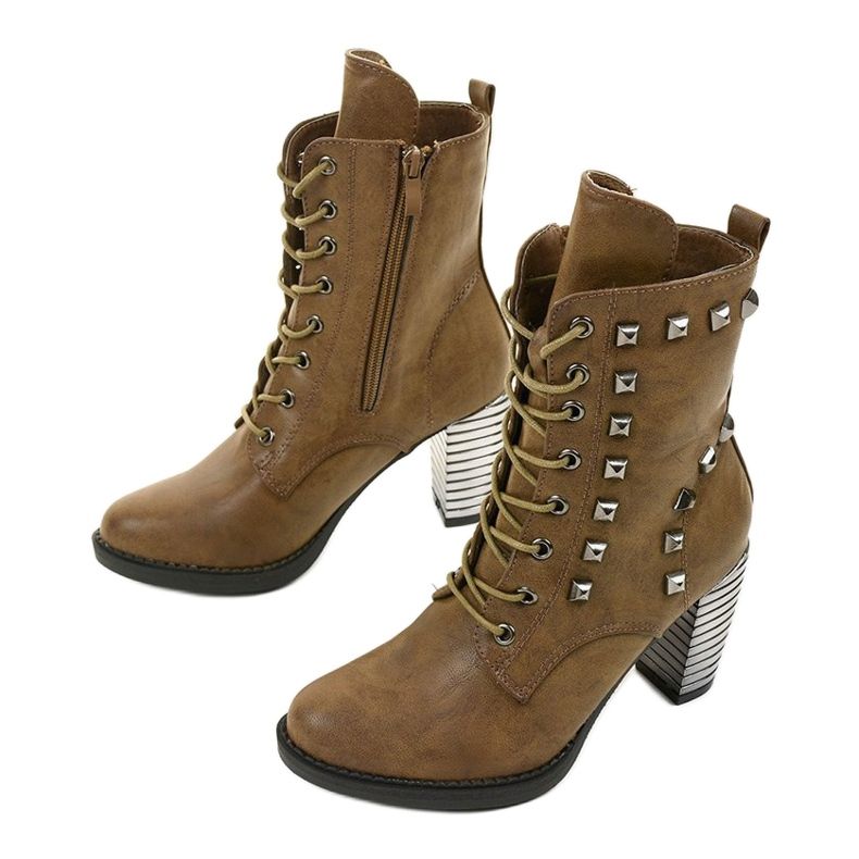 Khaki čizme na stupu od eko kože F117 kaki zelena 2