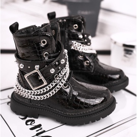 FRROCK Dječje čizme zagrijane krznom, lakirana crna lutka crno 1