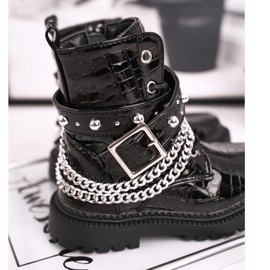 FRROCK Dječje čizme zagrijane krznom, lakirana crna lutka 2