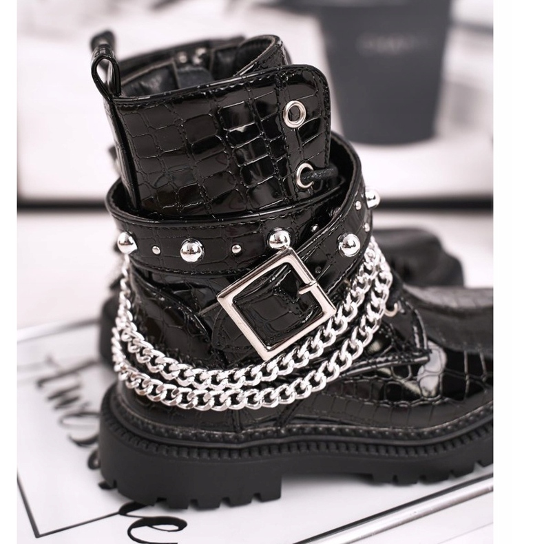 FRROCK Dječje čizme zagrijane krznom, lakirana crna lutka crno 2