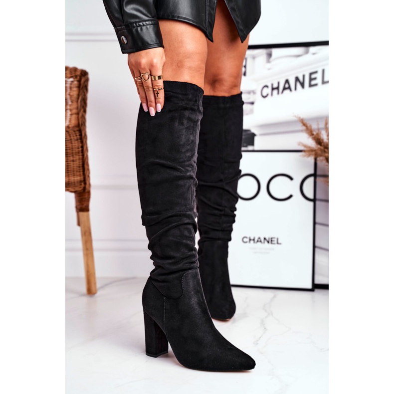 Ženske čizme na petu antilop crne Pomestro crno 2