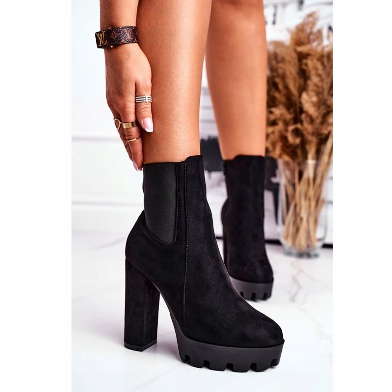 FW1 Ženske čizme na štiklu od eko-antilopa crne Julije crno 2