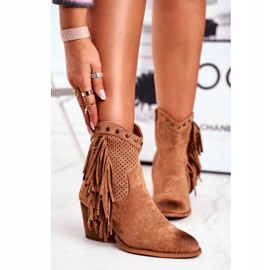 Ženske čizme na štiklu s resama Kaubojske čizme Khaki Michelle smeđa 2