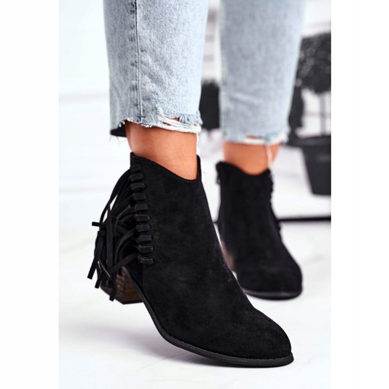 Ženske čizme na petu s resama Crne kaubojske čizme Mirage crno 2