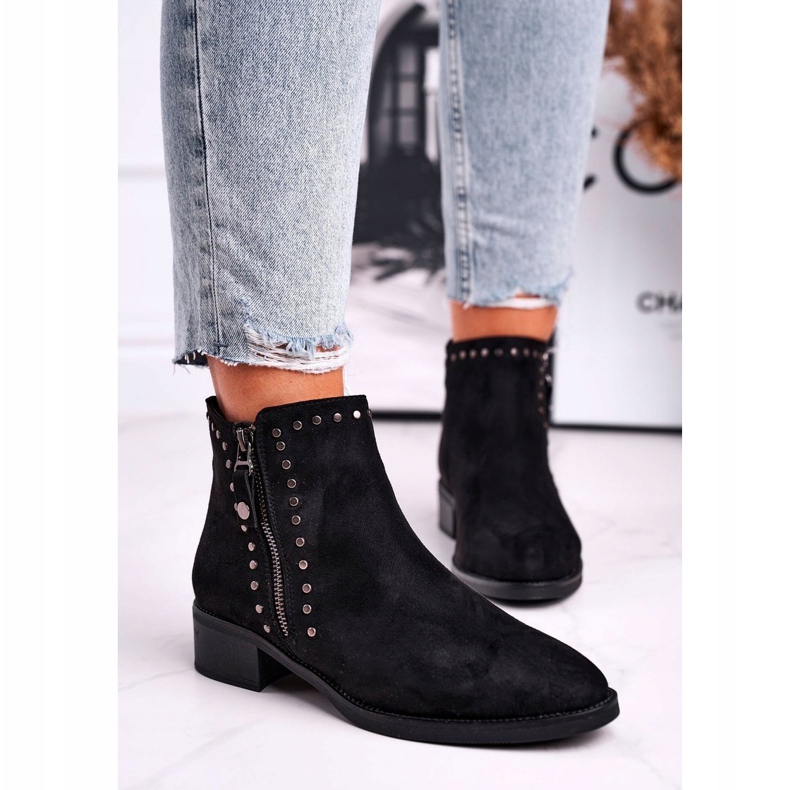 Ženske čizme na zakovicama na štiklu Black Control crno 1