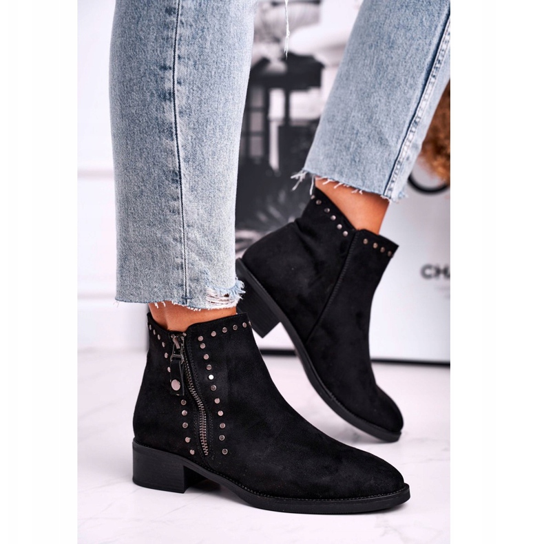 Ženske čizme na zakovicama na štiklu Black Control crna 2