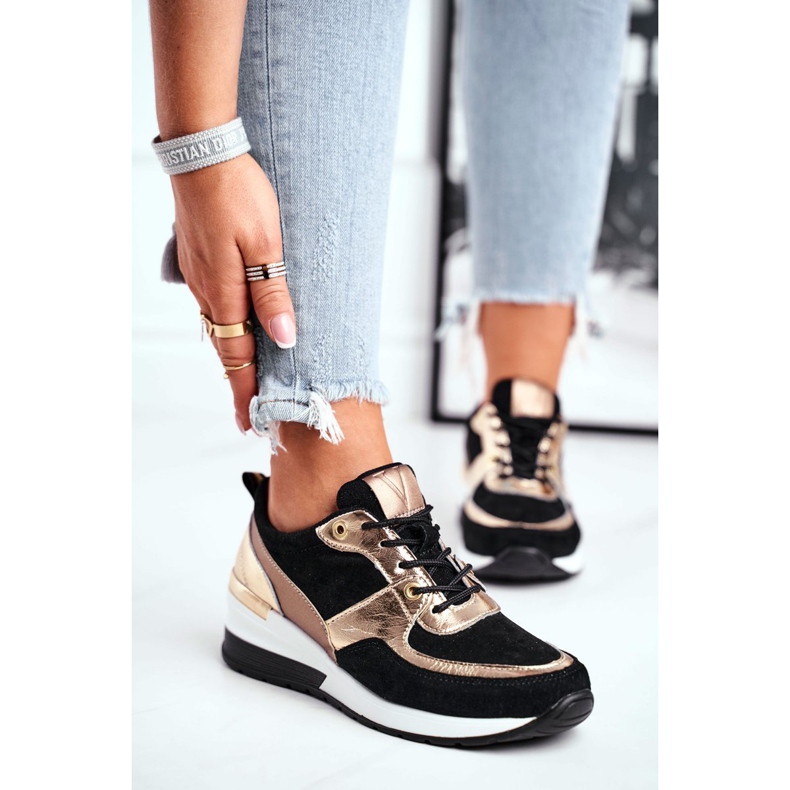 Vinceza Ženske sportske cipele kožne crne i zlatne 21-7777 crno 1