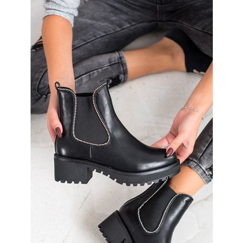 SHELOVET Čizme Chelsea s kubnim cirkonijem crna 2