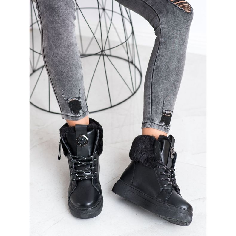 Weide Vezane čizme s krznom crna 2