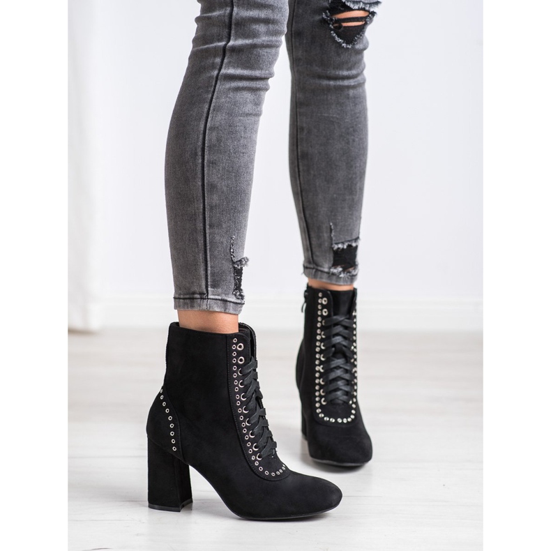 SHELOVET Vezane čizme na postu crno 2