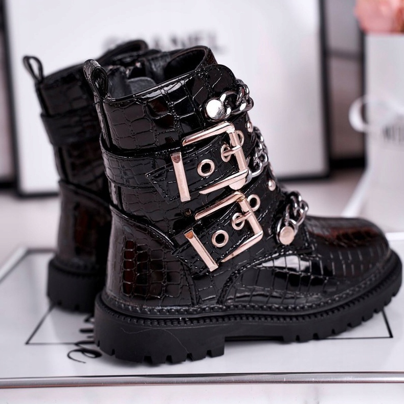 FRROCK Dječje tople čizme s kopčama ispisuju Black Fun Time crno 1