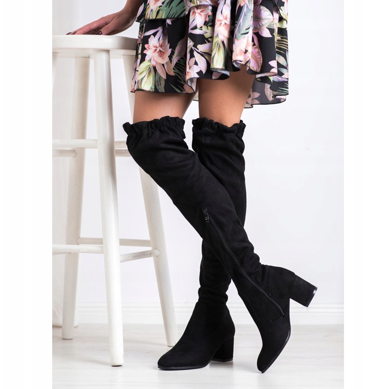 SHELOVET Visoke čizme od antilopa crna 1