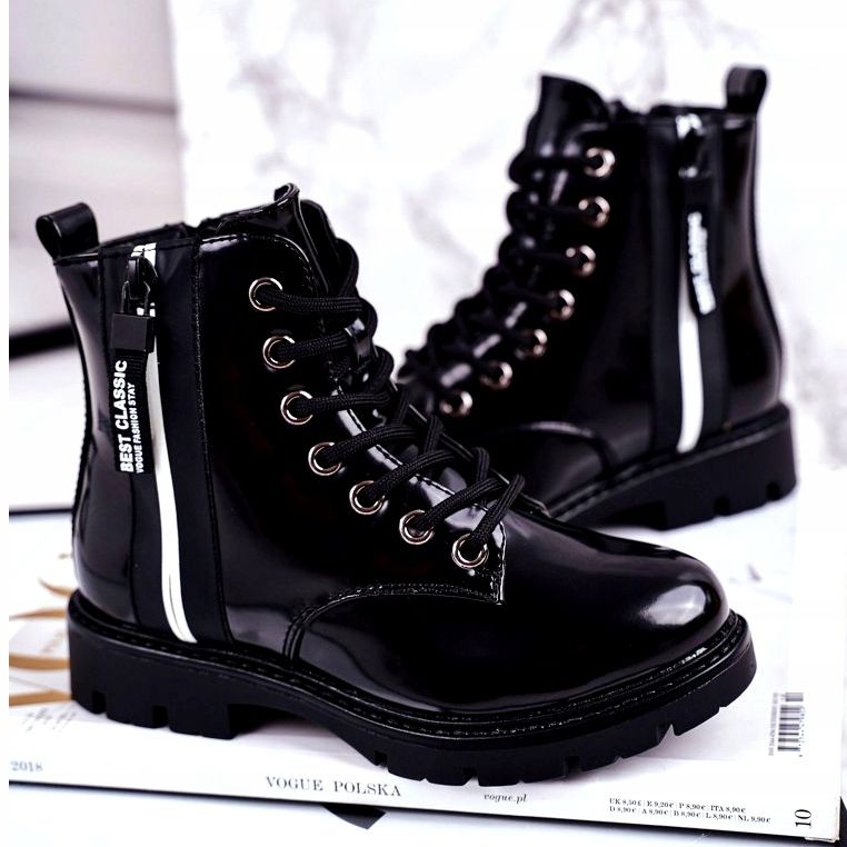 Vinceza Dječje čizme tople s patentnim zatvaračem, lakiranim crnim sokolom crna 2