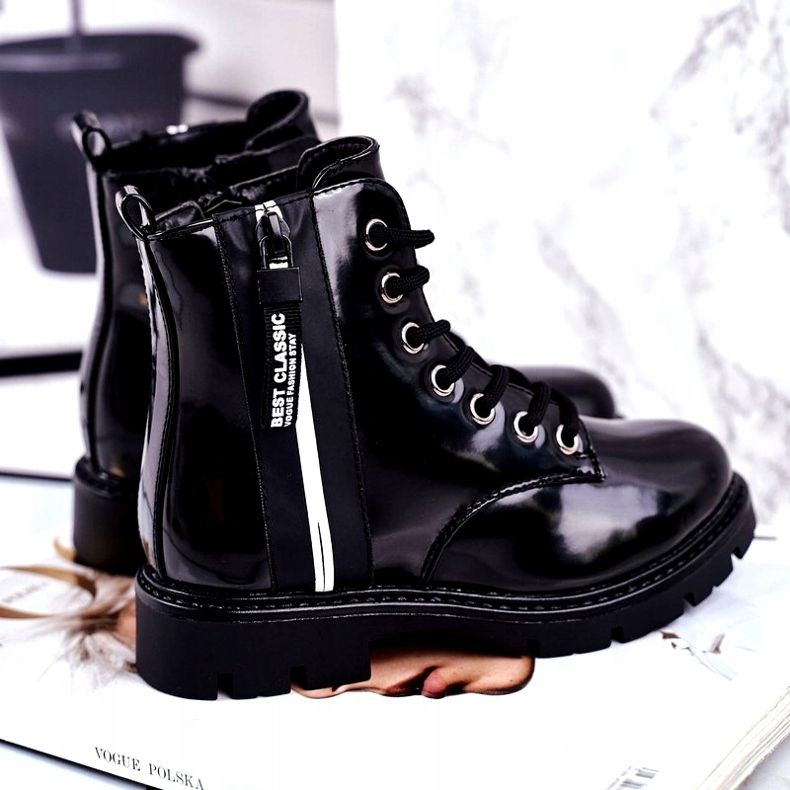 Vinceza Dječje čizme tople s patentnim zatvaračem, lakiranim crnim sokolom crno 3