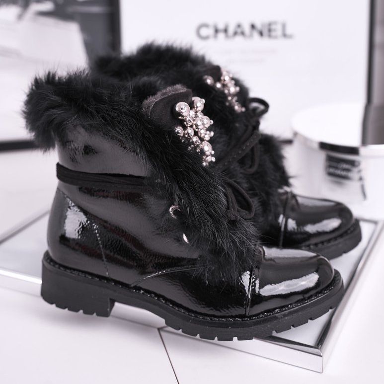 MSMG Dječje čizme topla lakirana crna Ella 1