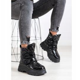 SHELOVET Sjajne čizme za snijeg s čičak trakom crna 2