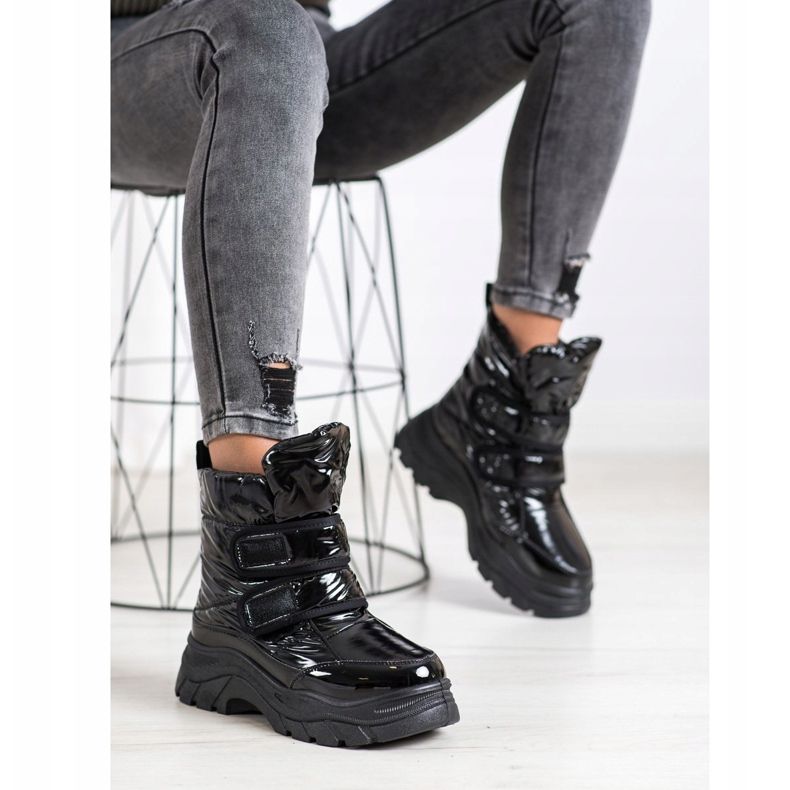 SHELOVET Sjajne čizme za snijeg s čičak trakom crno 2