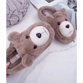 Ženske papuče s krznom smeđeg medvjeda bež 1