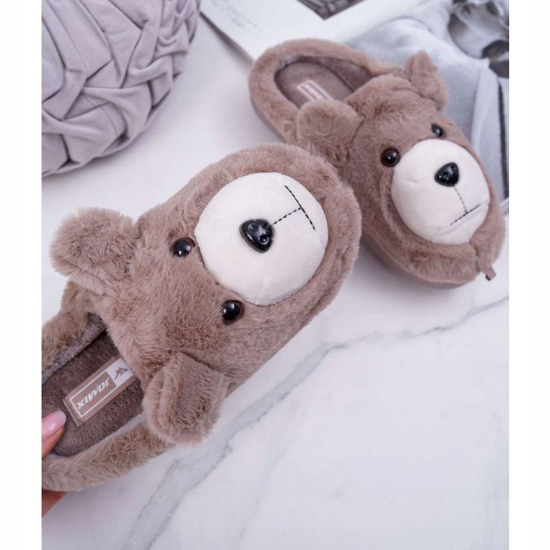 Ženske papuče s krznom smeđeg medvjeda bež 1