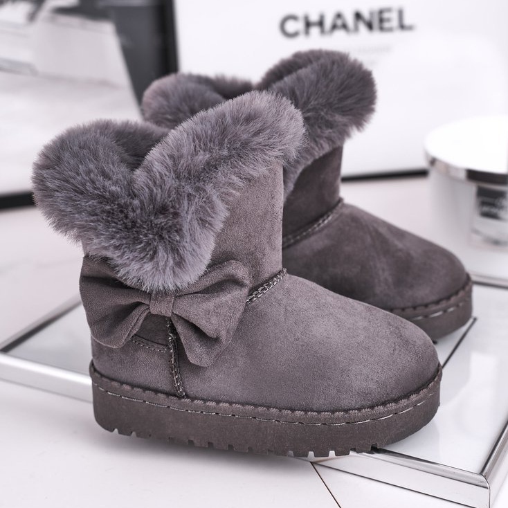 FRROCK Dječje čizme za snijeg Vella sive boje s krznenom mašnom siva 1