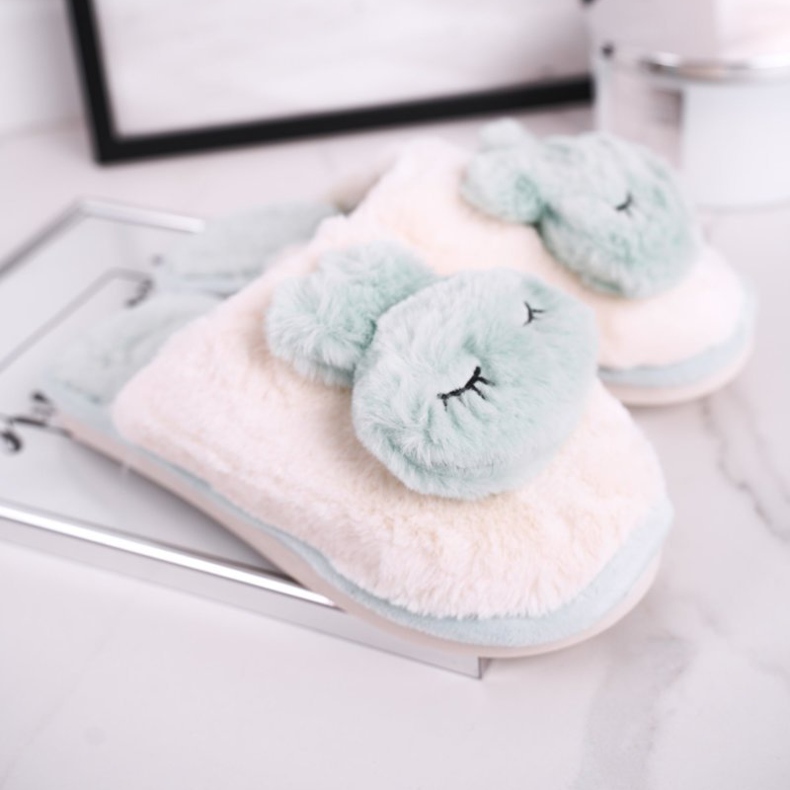 Ženske krznene papuče svijetlozeleni zec ružičasta zelena 2