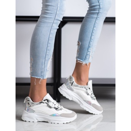 SHELOVET Vezane tenisice s eko kožom bijela siva 2