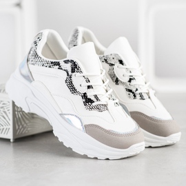 SHELOVET Vezane tenisice s eko kožom bijela siva 1