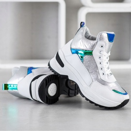 Ideal Shoes Visoke tenisice od eko kože bijela srebro 2