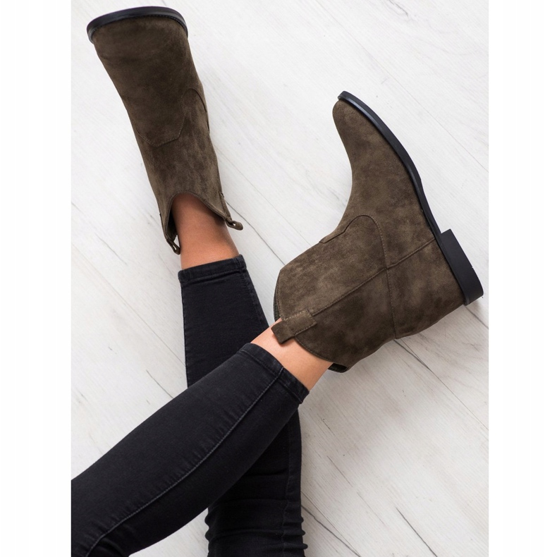 SHELOVET Tople kaubojske čizme na klin kaki zelena 1