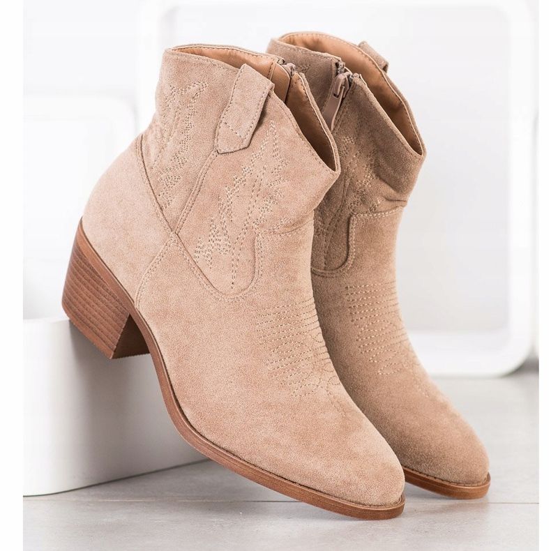 Cm Paris Elegantne kaubojske čizme od antilopa bež 2