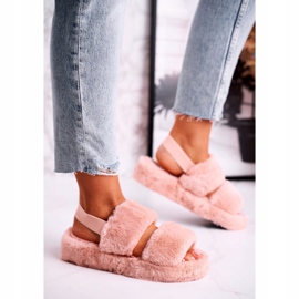 FJ1 Ženske papuče na platformi Krzno Narančasta bombona 1