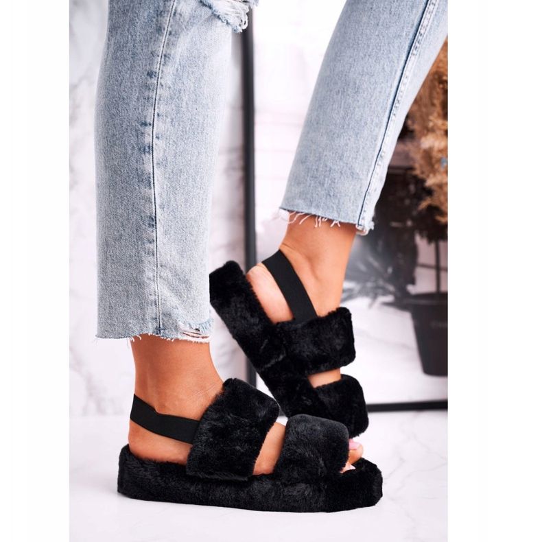 FJ1 Ženske papuče na platformi Krzno Crna bombona 2