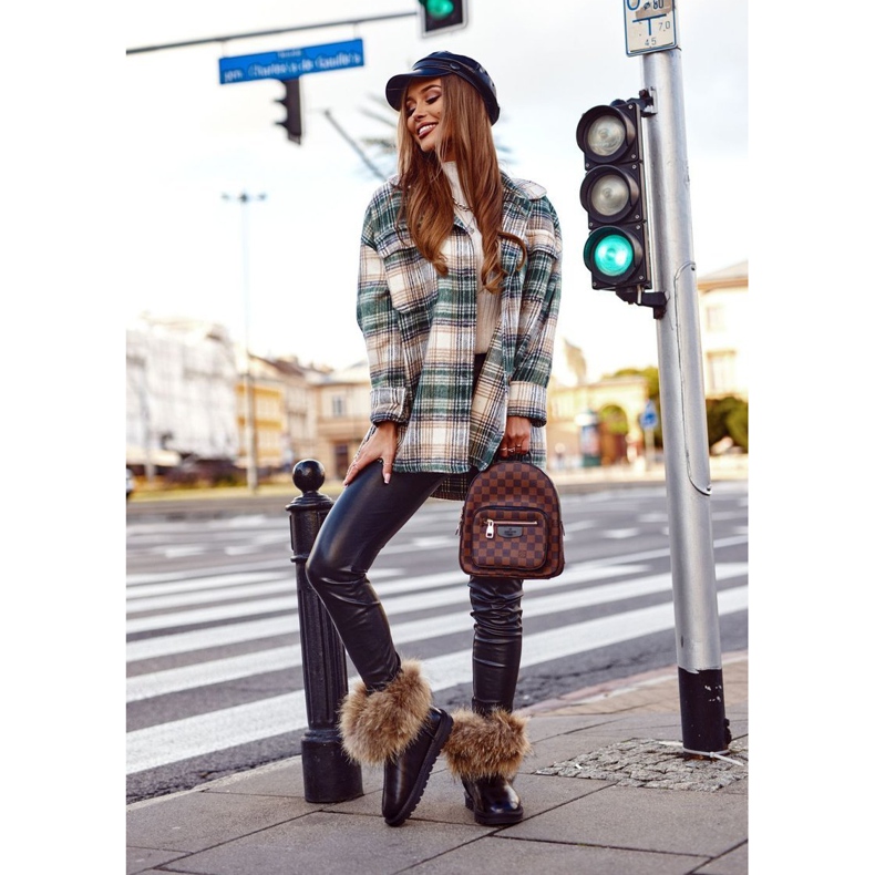 Ženske kožne čizme za snijeg s krznom Crna snježna lisica crno 1