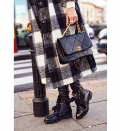 MSMG Ženske čizme s metalnim biserima tople Perla vrpce crno 1