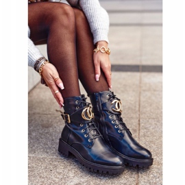 PS1 Ženske čizme Radnice na vezanje crno zlato crna 2