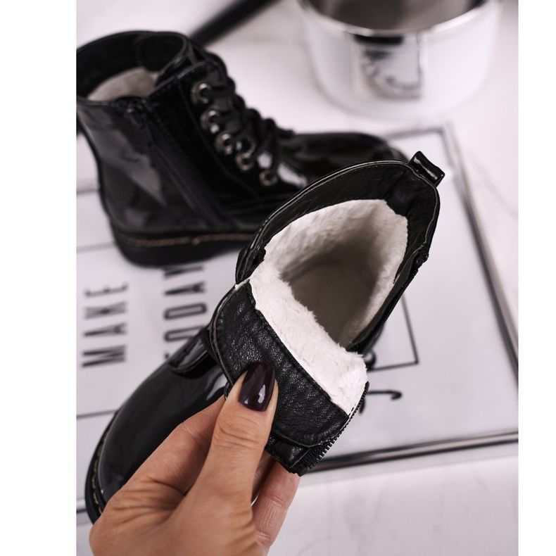 Dječje tople čizme sa lakom lakiranim rhinestonesom crno 1