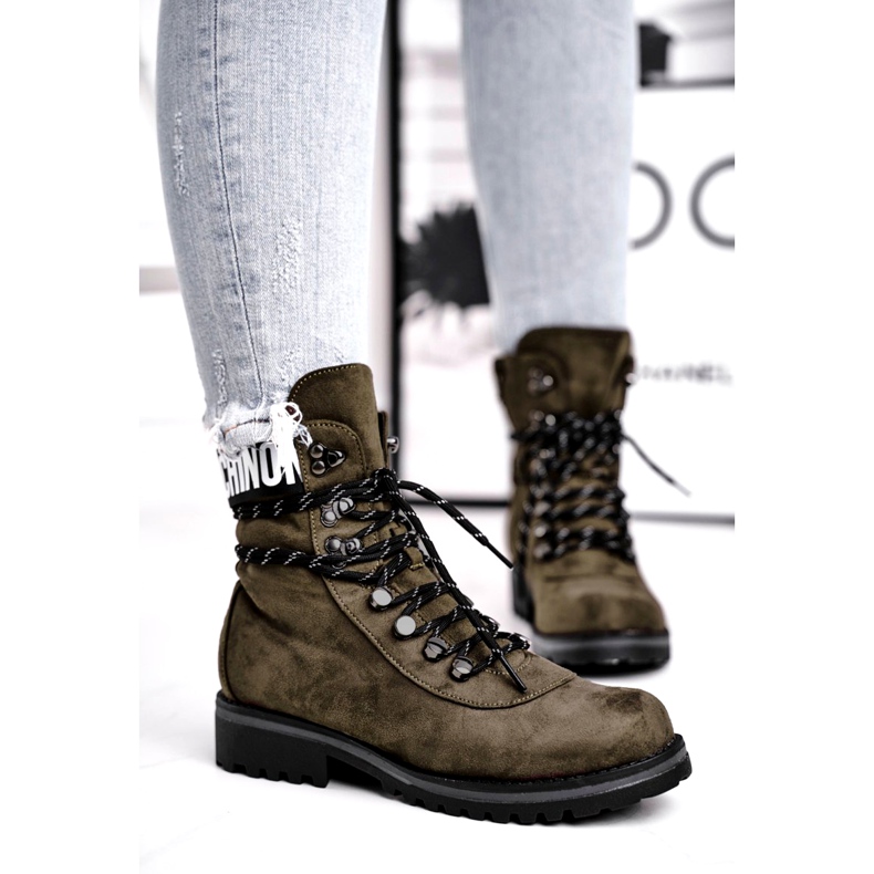 Evento Ženske drvene čizme visoke kaki boje 9BT35-1331 Dk.Green crna 1